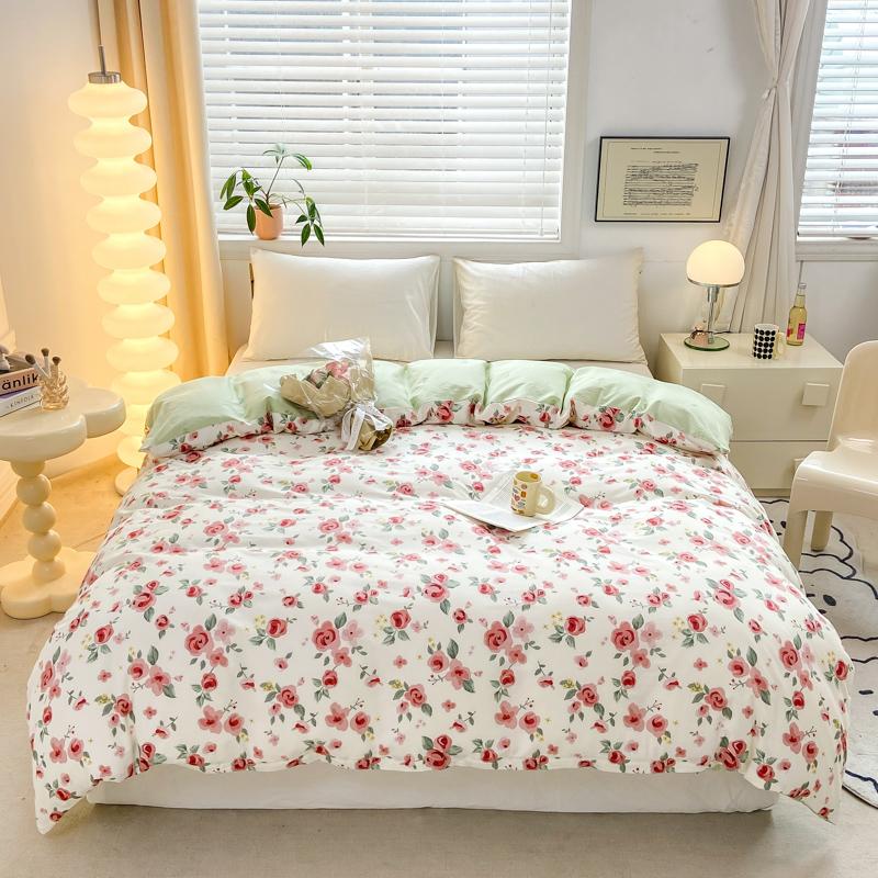 Fresh White Flowers 100% Cotton Duvet Cover Botanical Floral Pattern Quilt Cover with Zipper Queen King Bedding for All Season