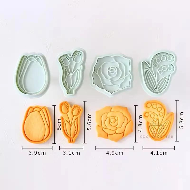 New Jam Sandwich Flowers Cookie Cutter 3D Christmas Biscuit Mould Pressable Fondant Stamp New Year Cake Decor Baking Supplies