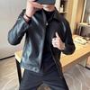 Men Bomber Faux Leather Jacket Men Solid Color Casual Slim Fit Jacket Coats Male Motorcycle Stand Collar Pu Jacket Fashion