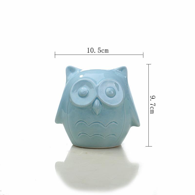 New Japanese And Korean Animal Flower Pot Series, A Variety Of Creative White And Blue Small Flower Pot Ornaments, Owl Succulent Pot