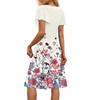 Women Summer Dress Casual Swing Floral Ruffle Short Sleeve Sundresses Beach  A-line  Dress  With Pockets