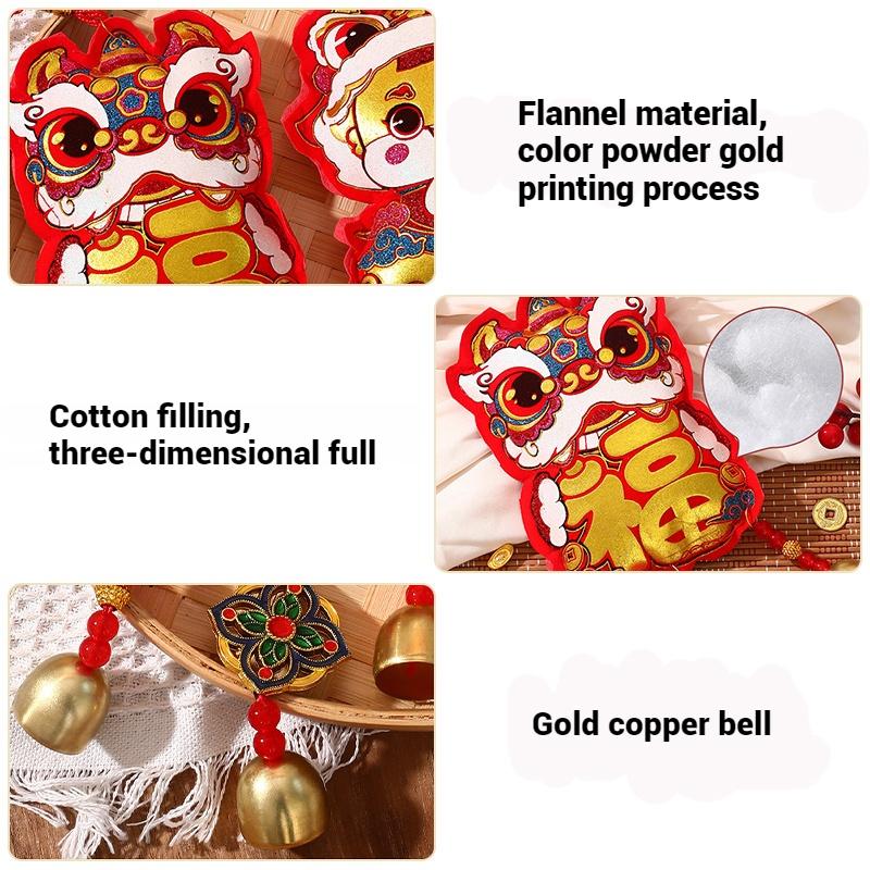 Chinese New Year Lion Dance Pendant with Tassel Spring Festival Wall Hanging Ornament Door Bell Horse Year Lunar New Year Decor