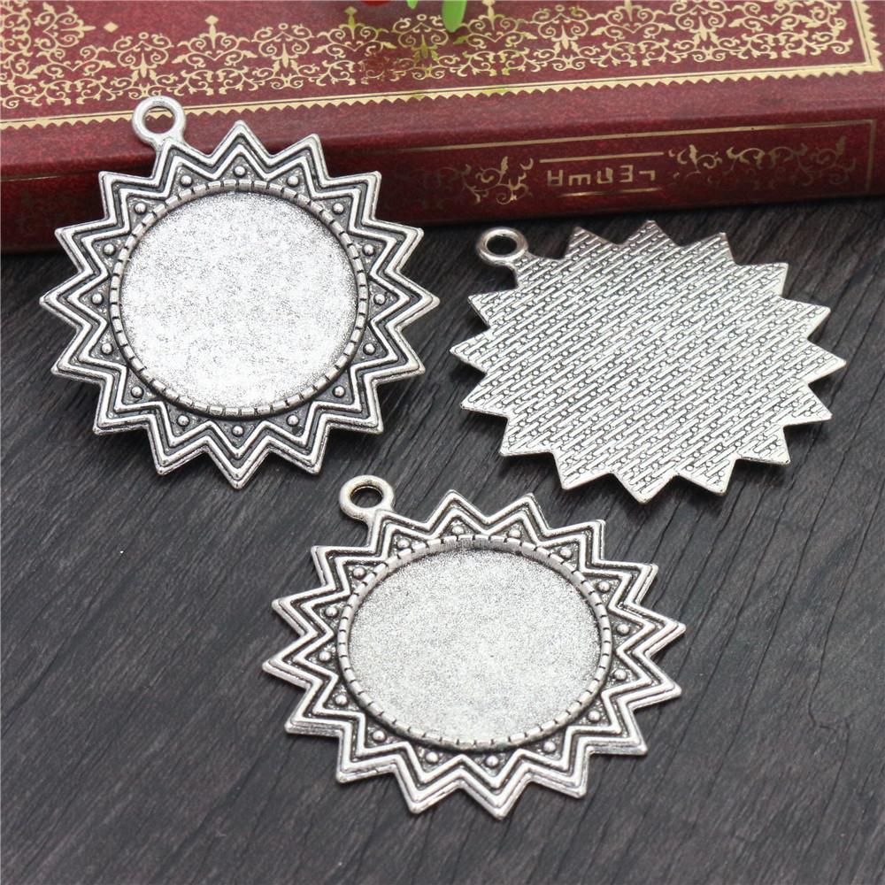 New Fashion 5pcs 25mm Inner Size Black Antique Silver Plated Bronze Flower Simple Style Cabochon Base Setting Charms Pendant
