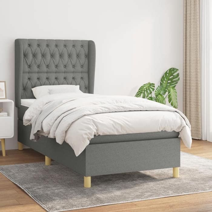 Maison Exclusive - Sommier à lattes de lit avec matelas Gris foncé 100x200cm Tissu