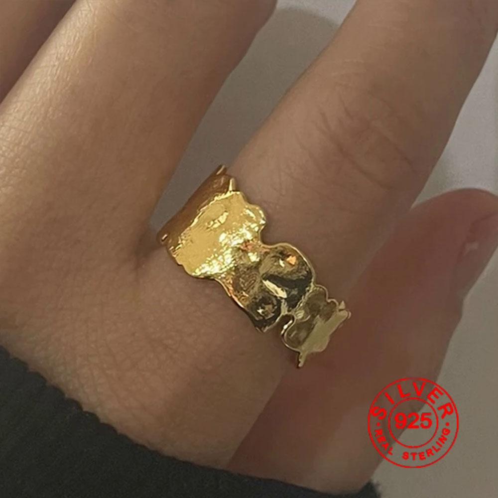 BF CLUB Anneaux Couleur Argent pour Femmes Mode Géométrique Fait Main Irrégulier Brillant Anneau Doré Fête Cadeau de Noël