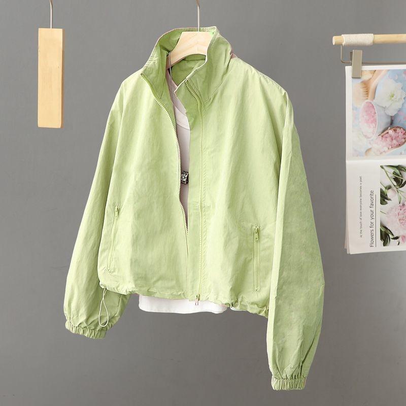 Women's Spring Autumn Thin Cardigan Jacket Zipper Long Sleeve Simple Solid High-necked Female Coat Tops