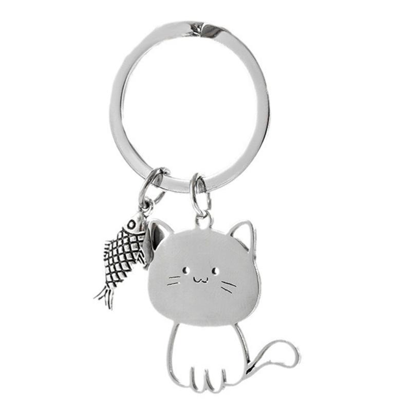 Cats Ornament Stylish Cats Pendant Cats Bag Charm Stainless Steel Texture for Home Decorating and Holiday Tree Hanging