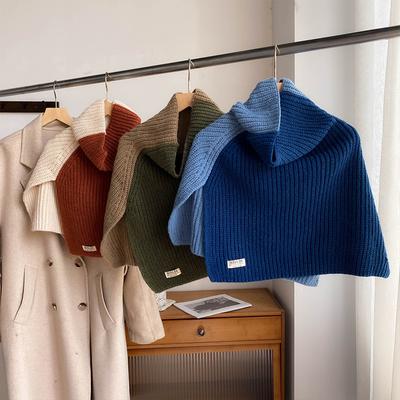 Women Split High Neck Shawl Knitted Scarf Winter Thicken Warm Color Blocked Fake Collar Knitted Shawl Woolen Scarves Turtleneck