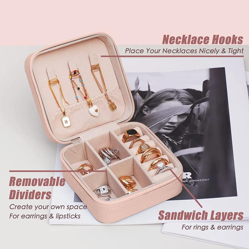 1PC Mini Jewelry Organizer Display Travel Jewelry Zipper Case Boxes Earrings Necklace Ring Portable Jewelry Box Leather Storage