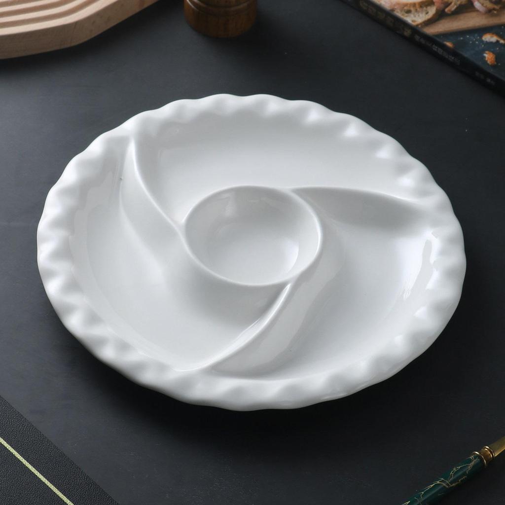Windmill Five-Compartment Ceramic Dish - Ideal for Braised, Steamed, or Dumpling Dishes.