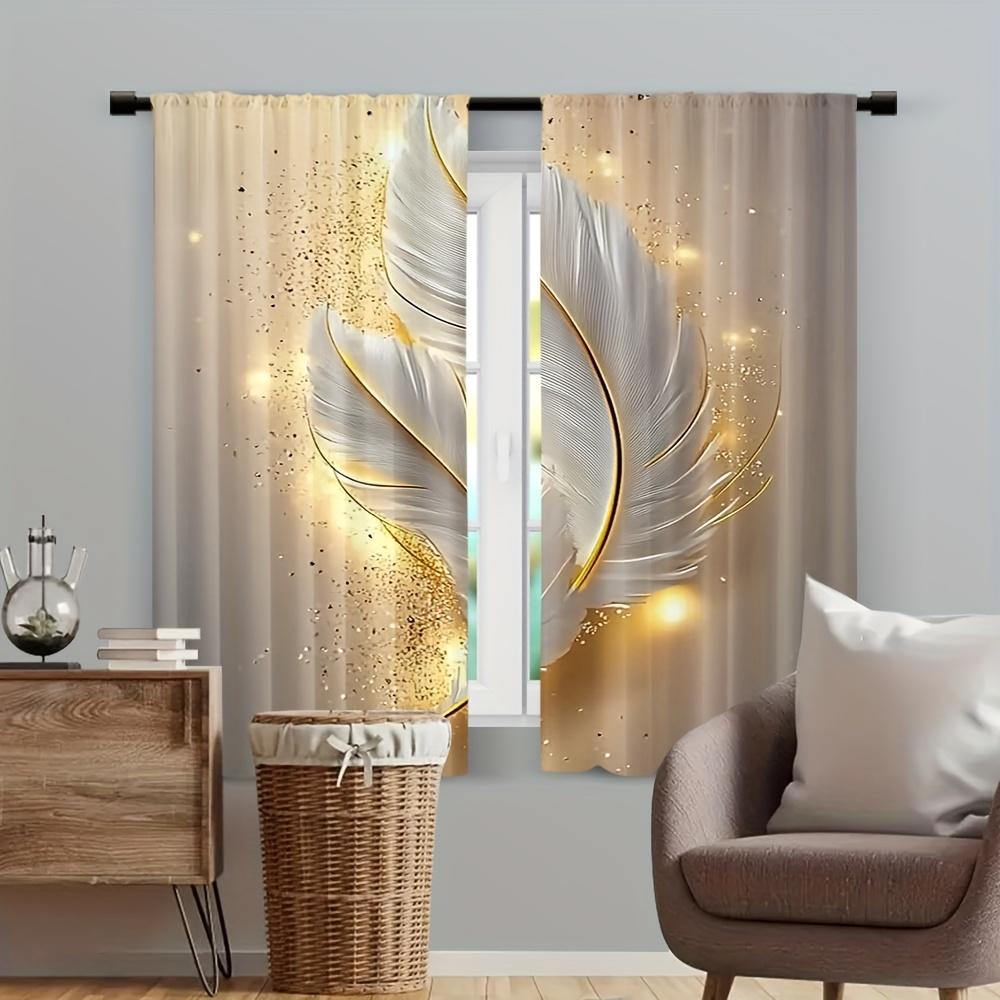 2 Stück Elegante Vorhänge mit Federdruck – Gold und Weiß mit Stangentaschen-Design   Ideal für Wohnzimmer, Schlafzimmer, Küche und Büro
