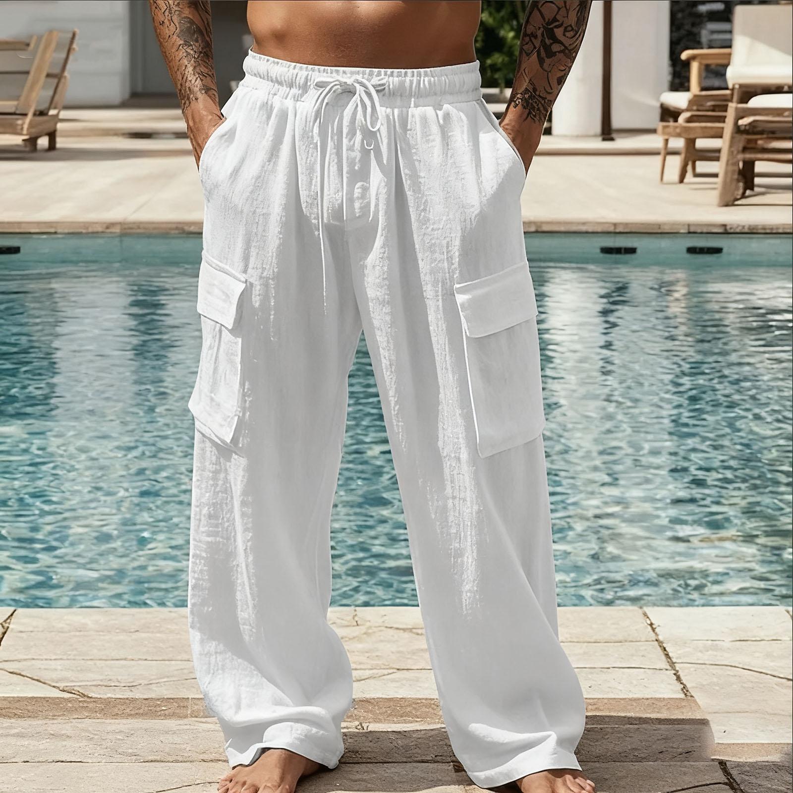 

Мужские уличные спортивные свободные повседневные брюки с несколькими карманами рабочие брюки XL белый