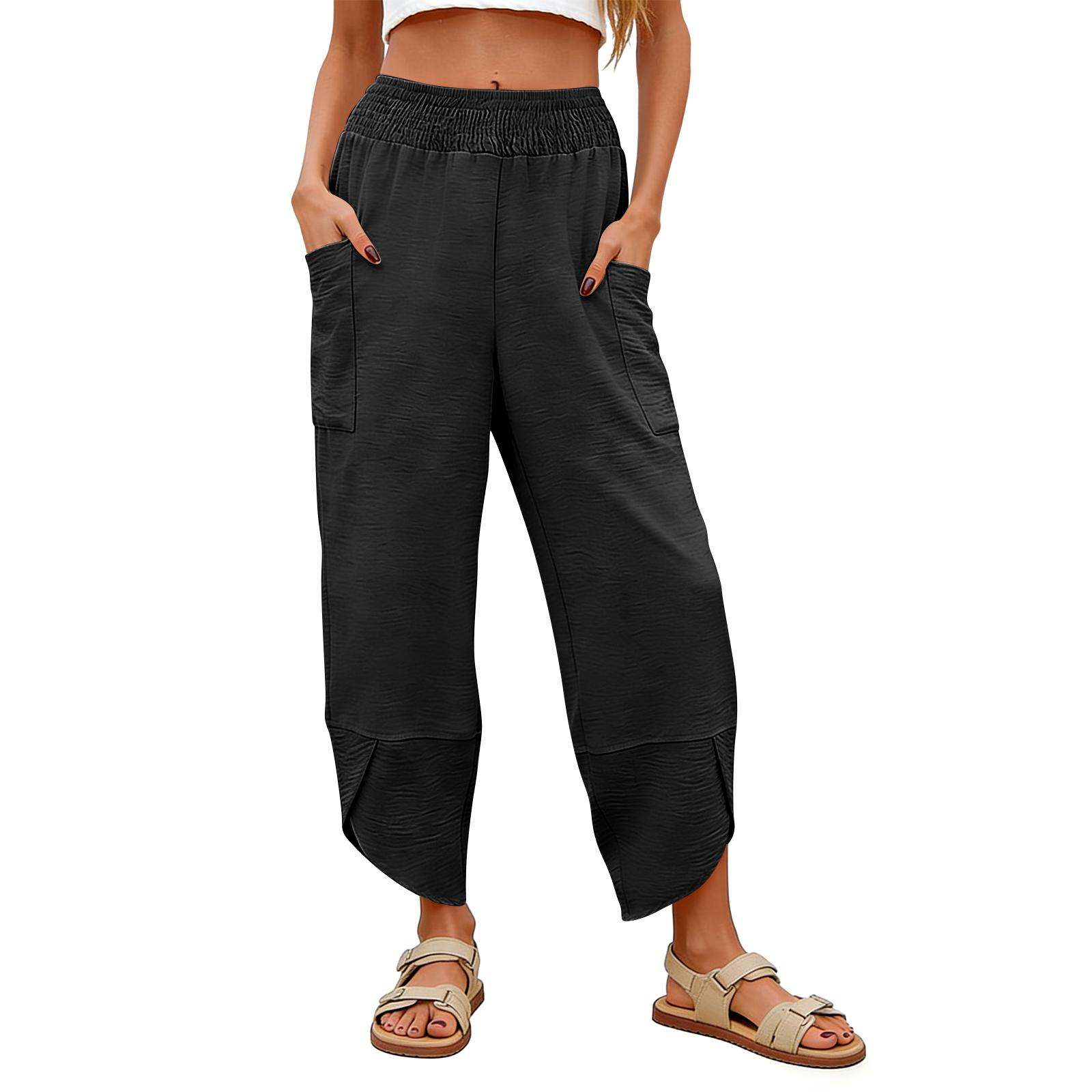 

Women s Wide-Leg Utility Pants, High-Waisted Casual Trousers, Fashionable Multi-Functional Workwear L чёрный