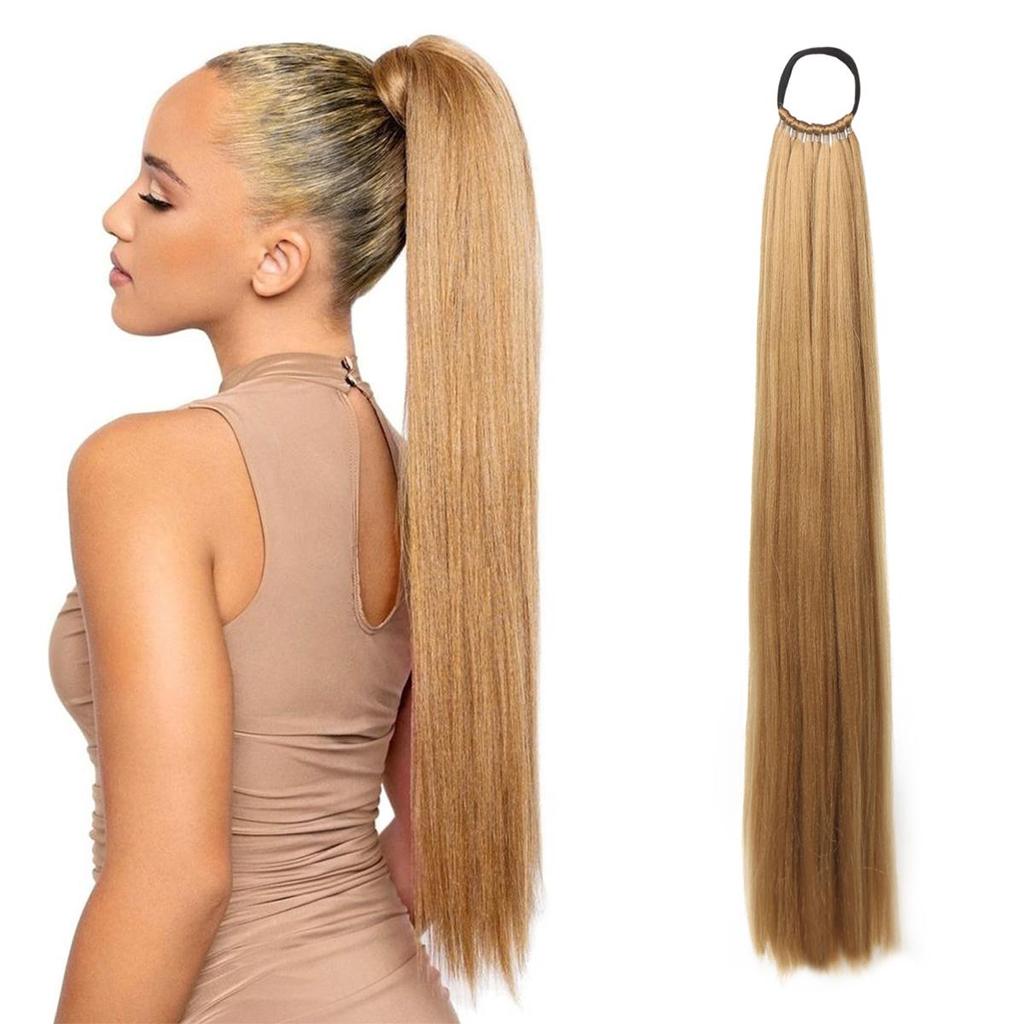Synthetic Ponytail Extensions Elastic Band Wrap Around Straight Ponytail Extension for Women 24" Long Straight Soft Natural Ponytail