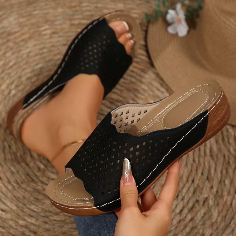 Fashion Women's Slippers Hollow Out Mesh Wedge Sandalias Fashion Thick Sole Platform Slippers for Women Summer New Casual Beach Slippers
