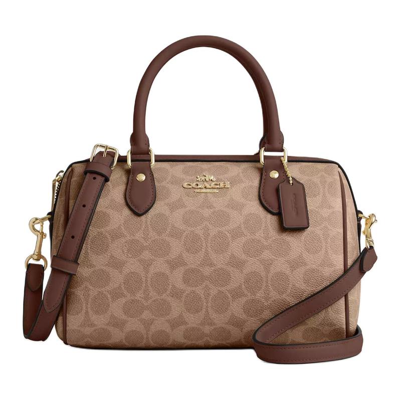 

COACH Rowan 25 Sticker Printed Zip Closure Coated Canvas Shoulder Crossbody Tote Medium Women s Tan and Brown коричневий