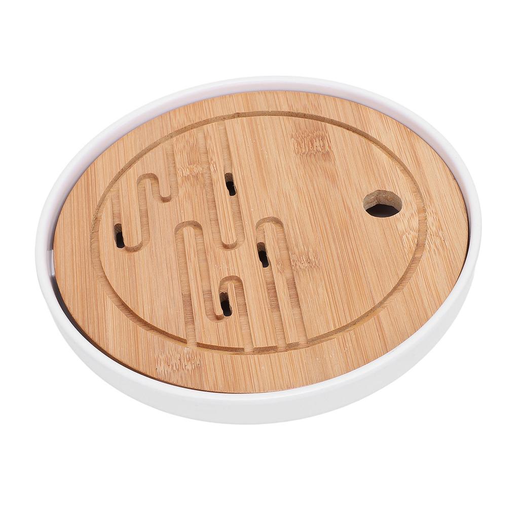 Round Tea Tray Simple Compact Chinese Kung Fu Wooden Water Storage Drainage Tea Tray for Office