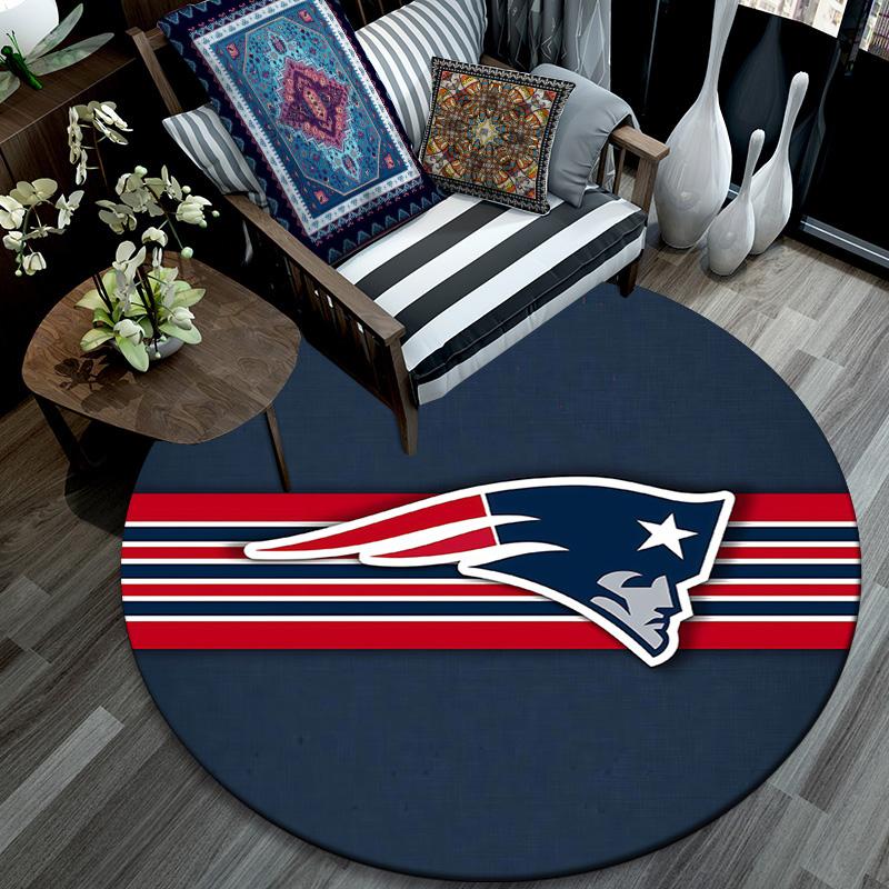 New England Patriots Round Area Rug,Carpet Rug for Living Room Bedroom Sofa Playroom Decor,Non-slip Floor Mat