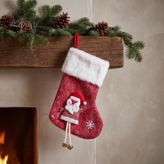 Christmas Tree Embellishment Pendants Plush Stocking Pendant with Santa Claus/Snowman/Elk Designs, Fabric Hanging Decorative Holiday Accessories