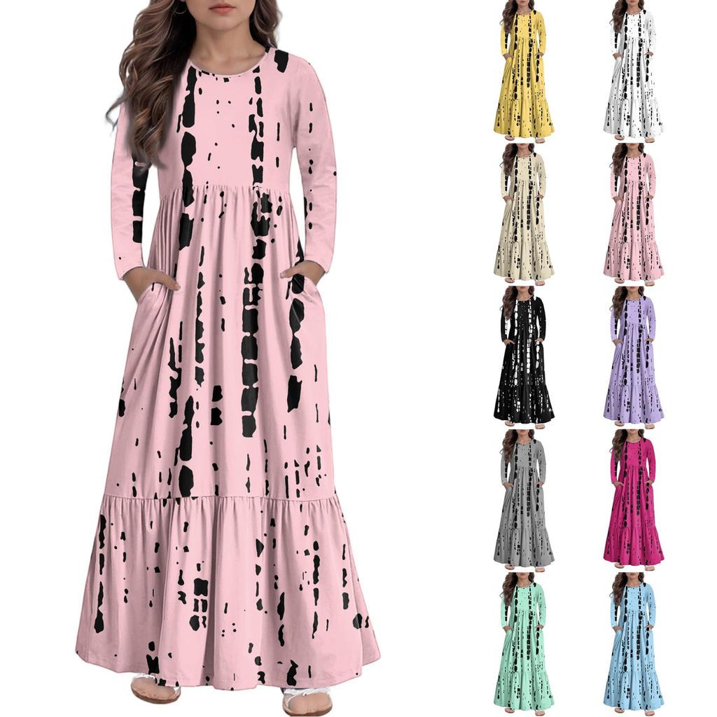 Girls' Maxi Dress Casual Holiday Dresses - Long Sleeve Dress With Pockets For 4-14Y