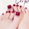 Wine Glossy False Toe Nails Fashion Square Short Full Cover 24PCS Fake Toenails