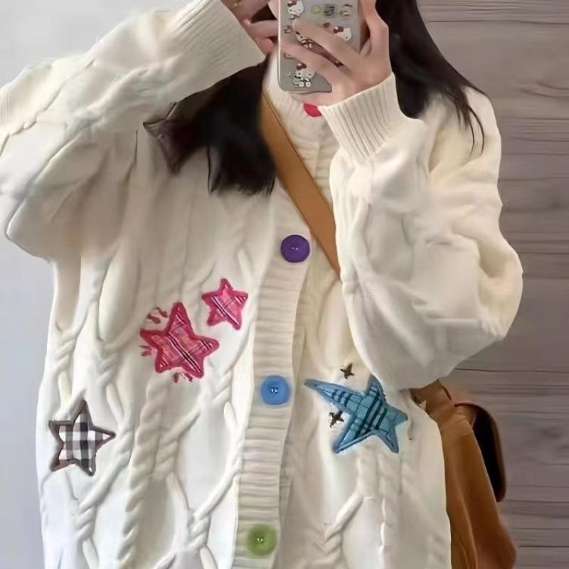 Knitted Cardigan Sweater Spring and Autumn Thin Youth Spring and Autumn Star Coat New High-end Loose Foreign Style Coat