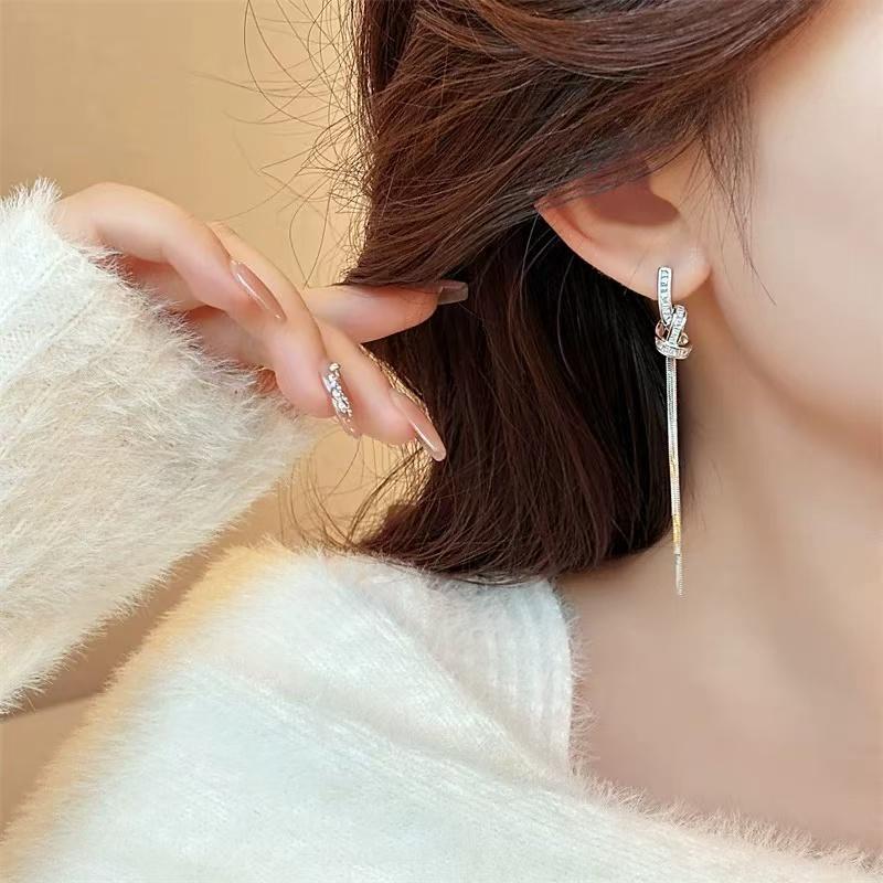 Luxury Long Tassel Dangle Zircon Drop Earrings for Women Gold Color Metal Snake Bone Earrings Christmas Jewelry Party Gifts