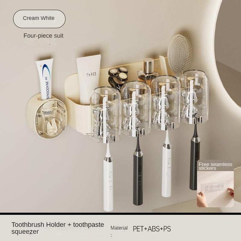 Bathroom Mouthwash Cup Toothpaste Dispenser Wall-Mounted Cup Holder a Family of Three Toothbrush Cup