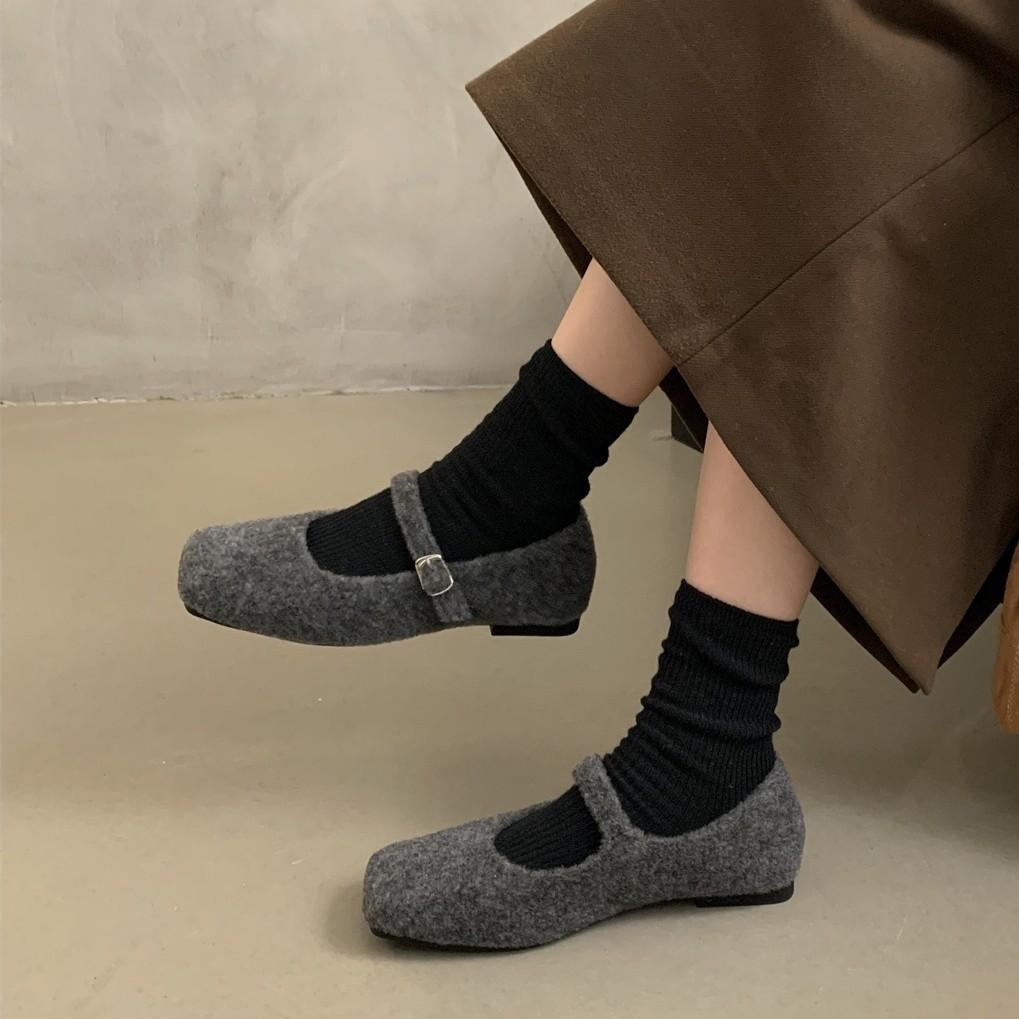 Inner heightening retro Mary Jane fluffy shoes women's shoes 2025 autumn and winter new outer wear Doudou shoes velvet single shoes