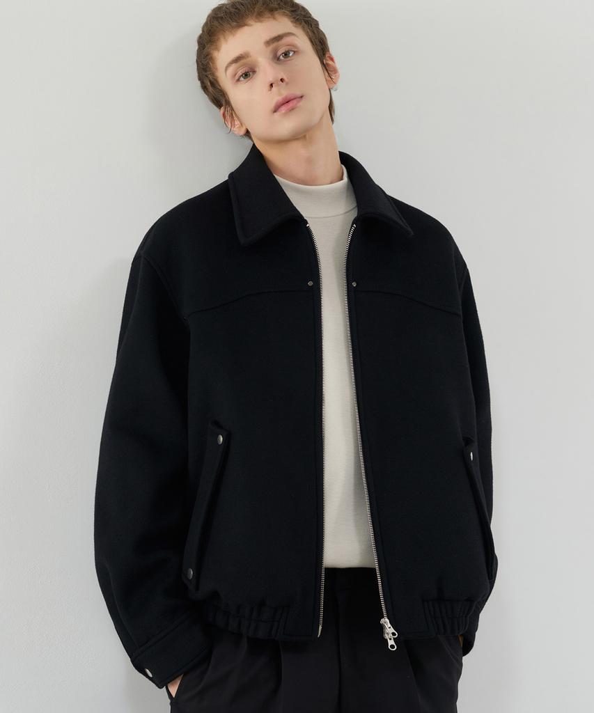 Draw Fit Wool Collar Zip-Up Blouson Jacket [Black]