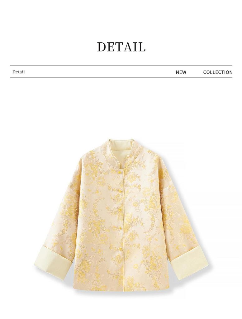 Ruicai Reversible Gold Thread Jacquard Jacket - Women's Autumn Style