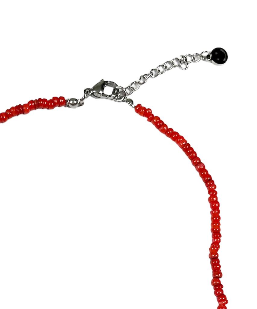 Sk8Er Rock Dice Heart Pearl Rondelle Necklace ((Red))