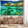 Tropical Ocean House Tapestry, 126x320 Inches, Polyester, Soft and Flat, High-Quality Fabric, No Power Required, Woven, Natural Style Wall Hanging for