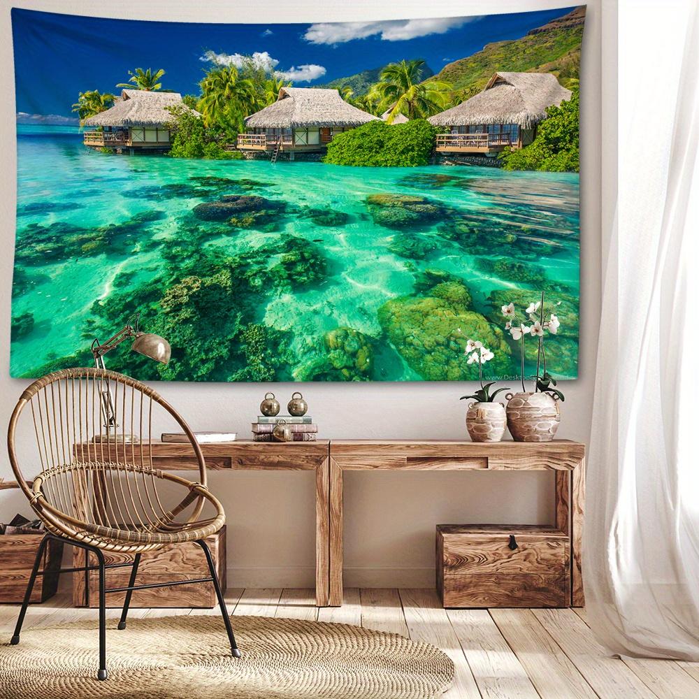 Tropical Ocean House Tapestry, 126x320 Inches, Polyester, Soft and Flat, High-Quality Fabric, No Power Required, Woven, Natural Style Wall Hanging for
