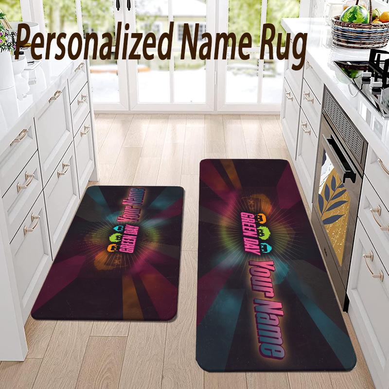 Custom Name Green Day Flannel Area Rug Kitchen Floor Mat Personalized Home Decoration