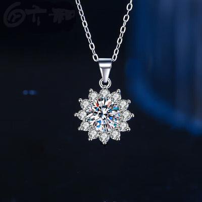 925 Srebro Sterling 1 Karat Diamentowy Naszyjnik Płatek Śniegu Klasyczny Moda SŁONECZNIK Łańcuszek na obojczyk
