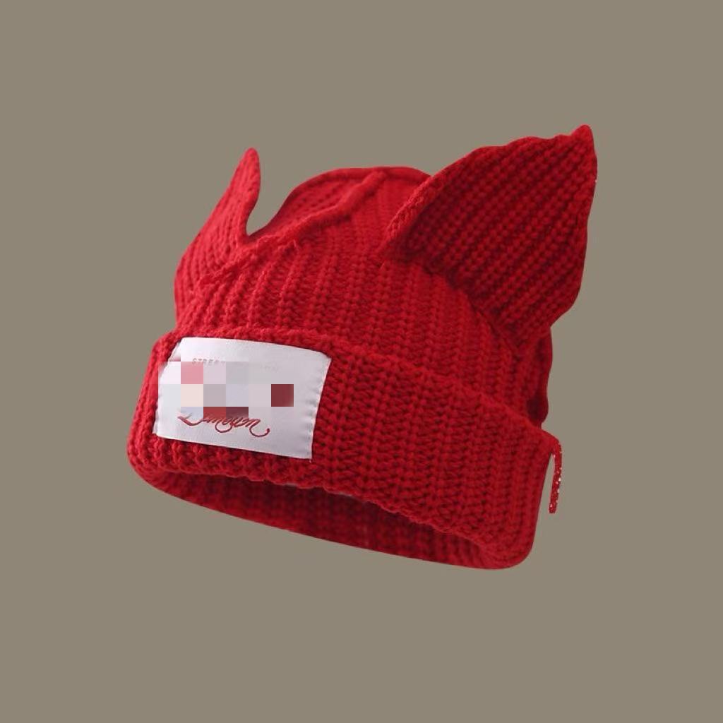 Pig Cat Ears Wool Hat Female Adult Autumn and Winter Thermal Hat Funny Cute Student Couple Knitted Hat
