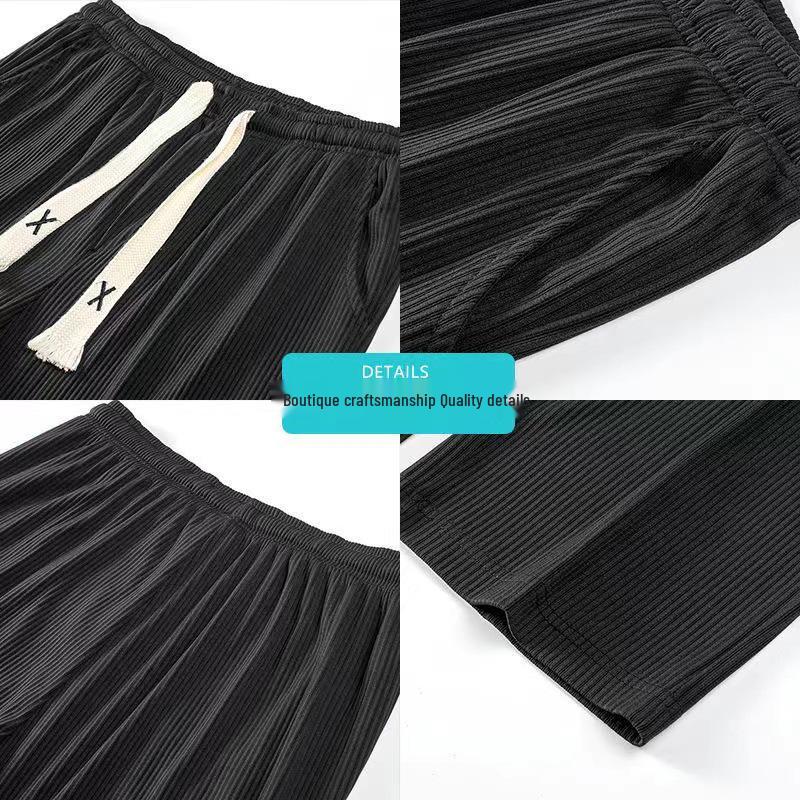 Men's Trendy Summer Ice Silk Wide-Leg Pants - Casual, Solid Color, Plus Size, Straight-Leg Sports Style