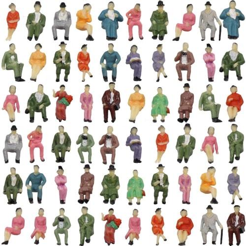 1:87 Scale Human Figures, Seated Figures, Painted Figures, 60 Pieces, for Miniature Gardens, Decorations, Railway Models, Building Models, Dioramas, E