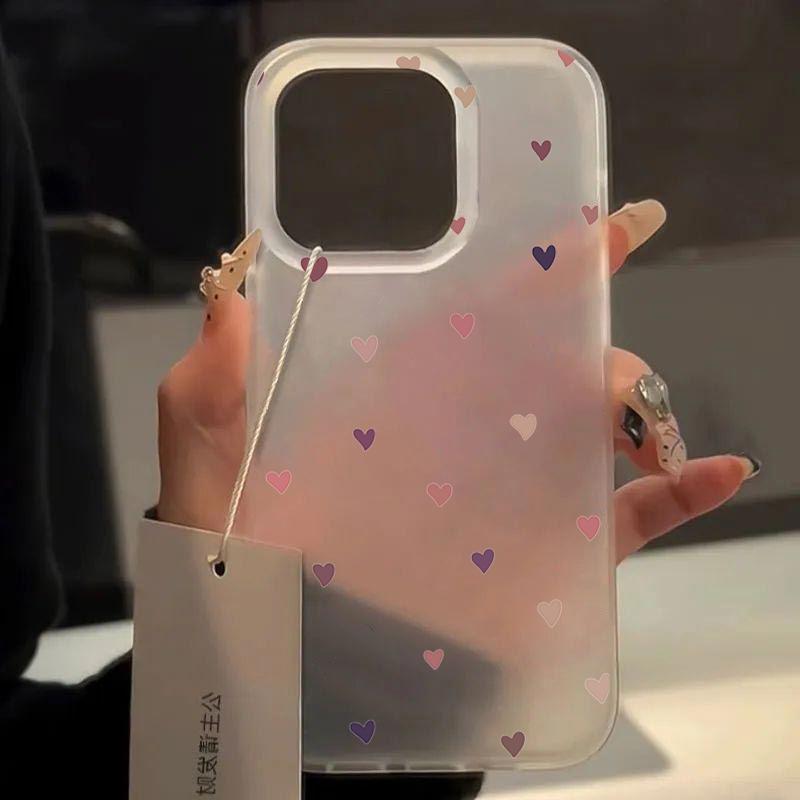 For iPhone 16 15 14 13 12 11 Pro Max Case Red Small Love Transparent Pattern Phone Cover For iPhone XS X XR 7 8 Plus 16e Funda