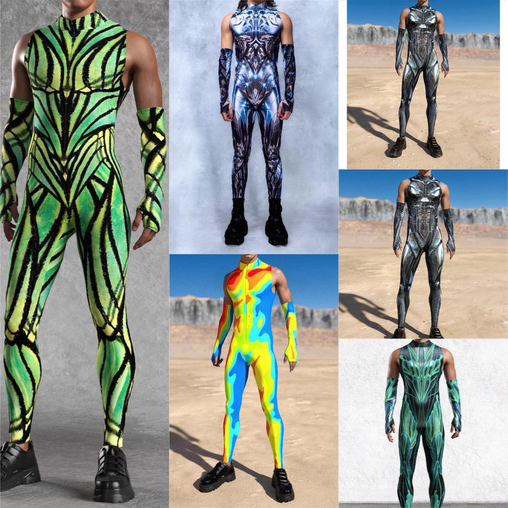 Unisex Cyber Punk 3D Digital Printing Halloween Party Role Play Outfit Women Men Cosplay Costume Carnival Jumpsuit