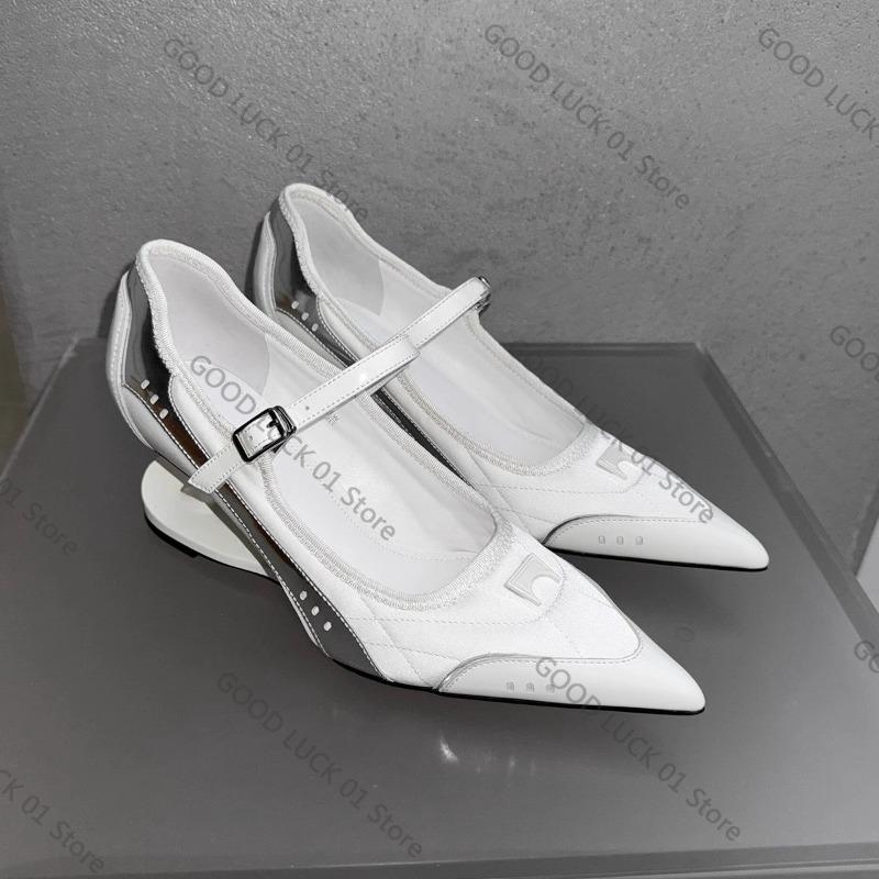

Fashion 2025 Pointed Toe Special Heel High Heels Women s Autumn New Light Mouth Color Block One Strap Non-slip Single Shoes 40 белый