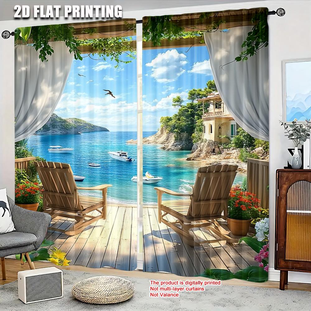 2pc    Window Treatment Curtains scenery Versatile Fabric  Without Electricity Festive Holiday Use for All Occasions decorate
