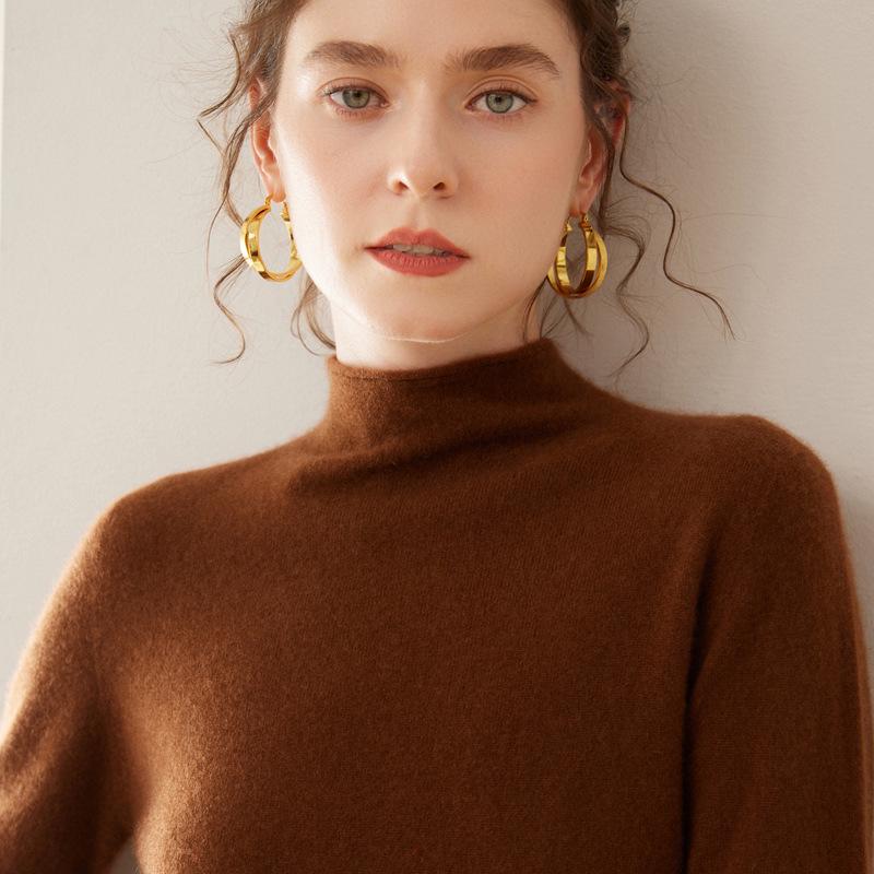 2025 Women's Autumn-Winter Pure Cashmere Half-High Neck Loose Knit Sweater Pullover