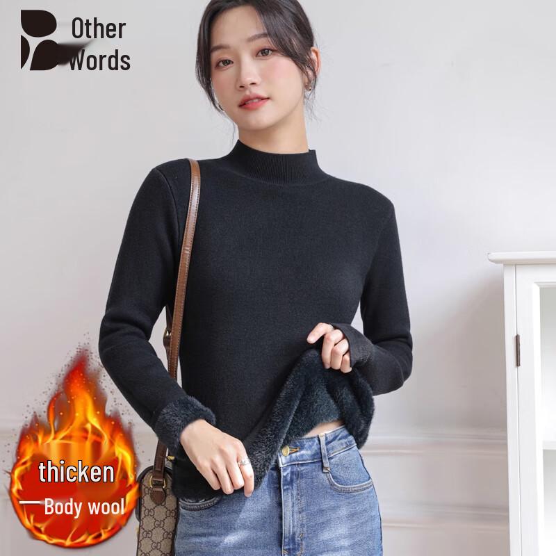 

Women s Fleece-Lined Semi-High Collar Knit Top One Size