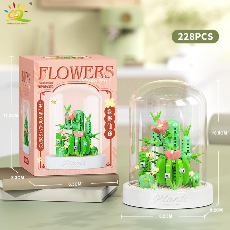 MOC Flower Display Box Micro Building Block MOC Mini Flower Mini Diamond Model Brick Toy for Children Desk Decoration