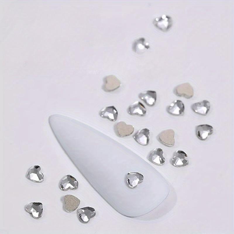 50PCS Mini Love Heart Diamond Nail Decoration Super Sparkling Flat Bottom Diamond Colorful Small Peach Heart Explosion Spark