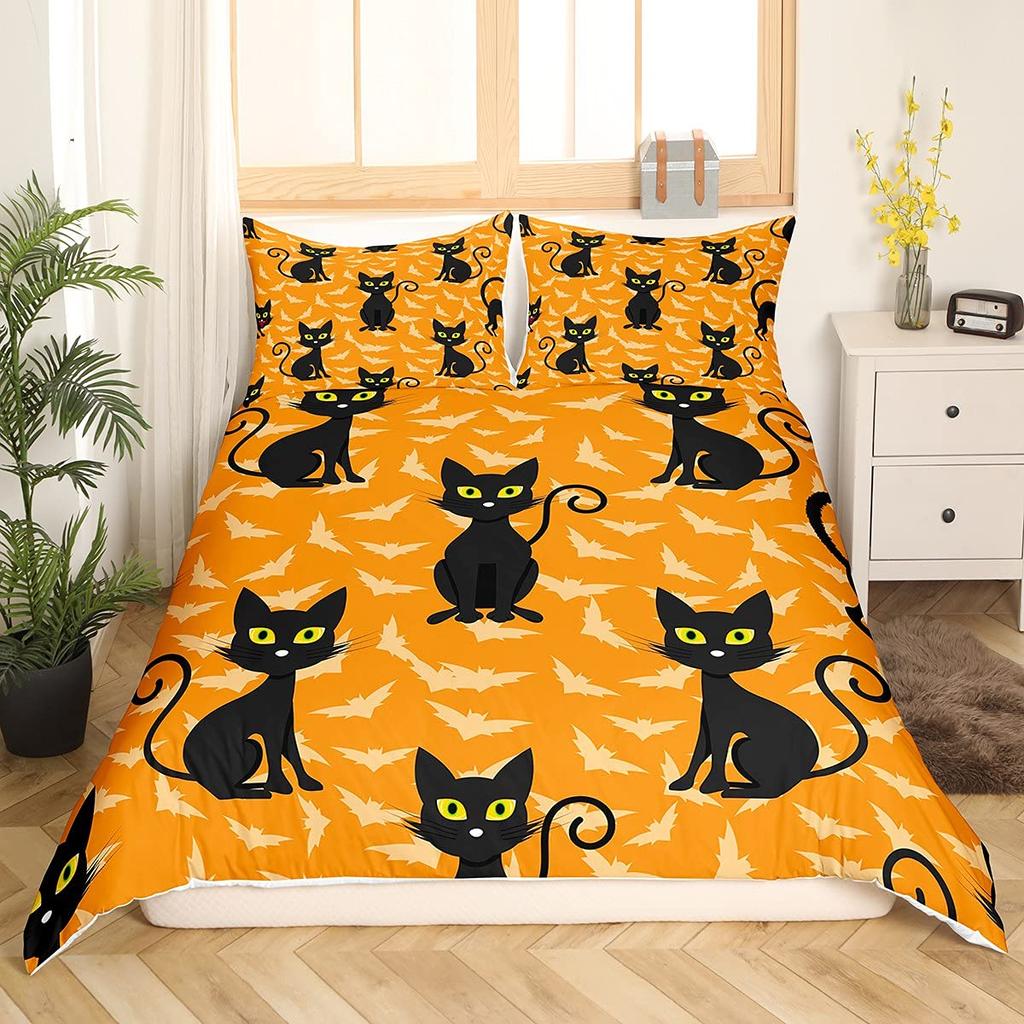 Cartoon Cat Duvet Cover Set Pet Cat Comforter Cover Cute Kitten Neon Light Cat Bedding Set 3D Cat Lover's Bedspread Cover 2/3pcs