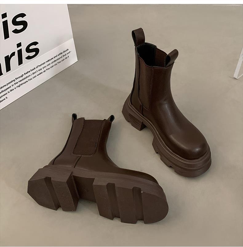 Black Versatile Thick-heeled Platform Martin Boots Women's 2025 New Summer Thin Small Retro Heightening Short Boots