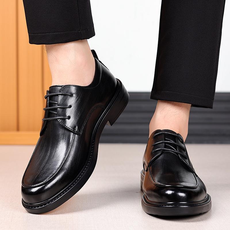 Leather Shoes Men's Formal British Style Casual Low-top Black Round Head Wedding Groom Shoes 2025